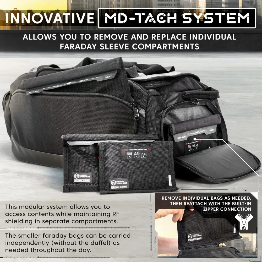 Darkness Disconnect Faraday Duffel Bag + 4 Detachable Faraday Pockets // Military-Grade RF Shielding for Large Electronics 2