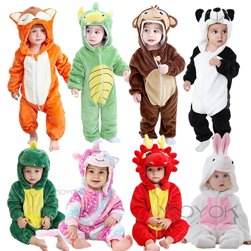

Baby Girls Onesie Kigurumi Monkey Unicorn Cow Lion Animal Cosplay Costume Winter Flannel Jumpsuit 1 to 4 Years Kids Boys Pajamas