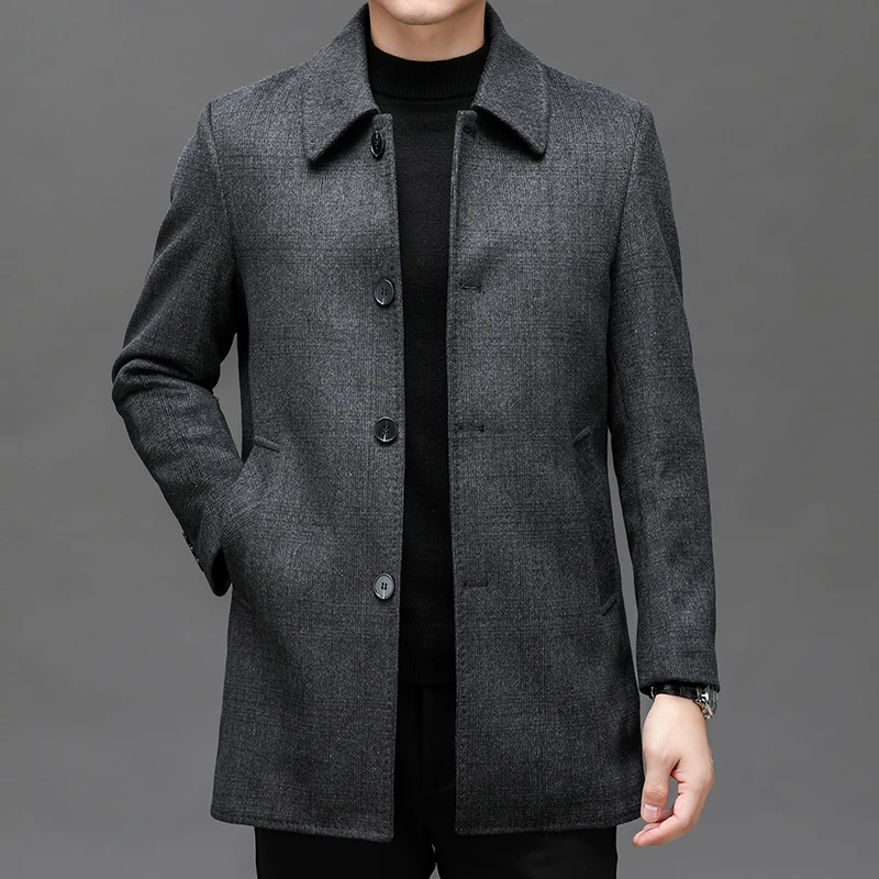 

2023 Winter Men Thicken Quilted Wool Blend Overcoat With Detachable Puff Lining Design Warm Basic Coat Classical Plaid Outfit