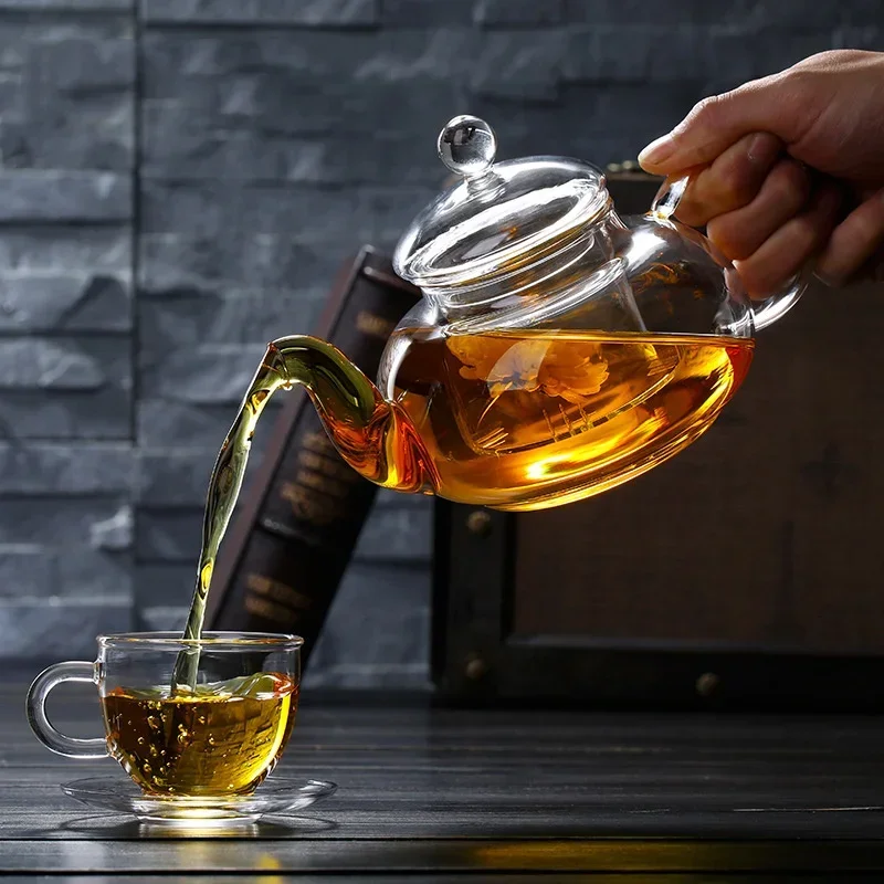 Glass Teapot 400ml/1000ml Filterable Heat-resistant Thickened Glass Teapot High Borosilicate Glass Flower Tea Pot Heatable Tea Set