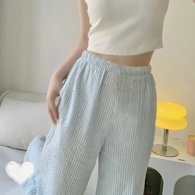 Loose Casual Pajama Pants for Women's Summer 2024 New Oversized Bubble Pants Straight Leg Wide Leg Long Pants