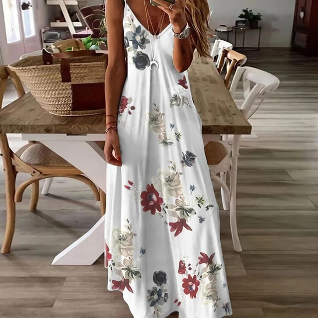 Women's Summer Maxi Dress Casual Boho Sleeveless Spaghetti Strap