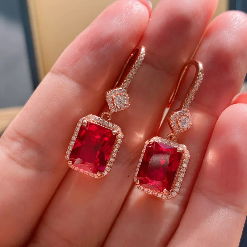

Europe and the United States Fashion Popular Online Live Broadcast Hot Sale Color Treasure Rose Gold Ruby Earrings Main Stone 8