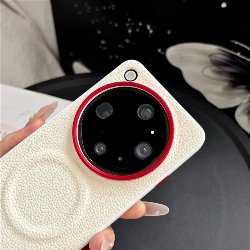 Luxury Magnetic Lychee Pattern PU Leather Non-Slip Phone Case with Metal Camera Frame