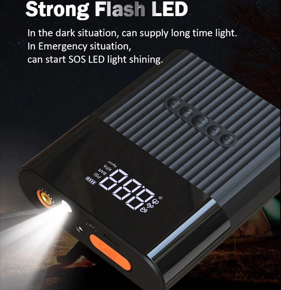 

Portable 12V Car 8800 Mah Power Bank Car Jump Starter with Tire Inflator Jump Starter Air Compressor Power Bank