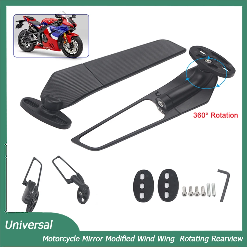 

Universal Motorcycle Mirror Modified Fixed Wind Wing Rotating Knife Rearview For Honda Kawasaki Yamaha Honda Suzuki Ducati Etc.