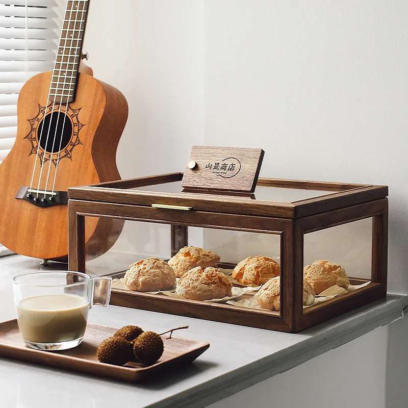 

The product can be customizedVintage glass display cabinet Gift tea cup glass cabinet Five sides black walnut Coffee cup