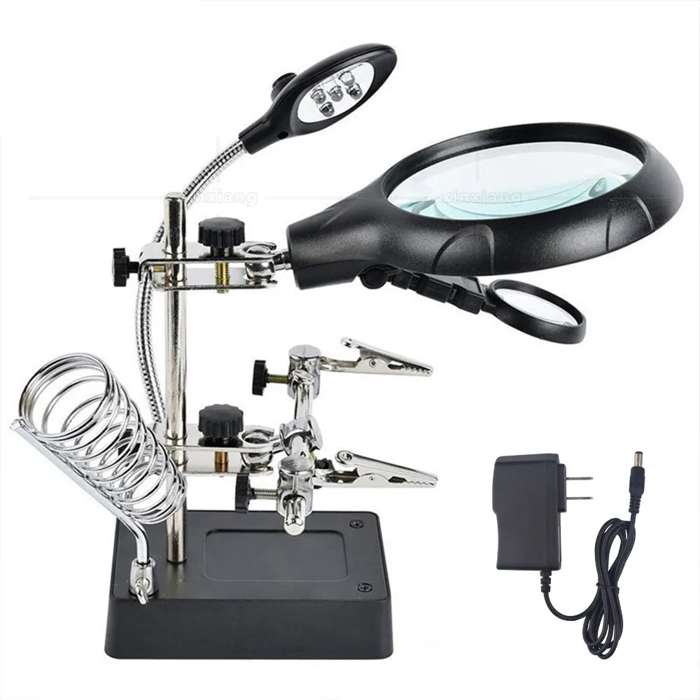 Welding 3X Magnifying Glass Multi-function Desktop Welding Repair Tool Led Light Assisted Clip-on Soldering Iron Bracket soldering tool welding tool