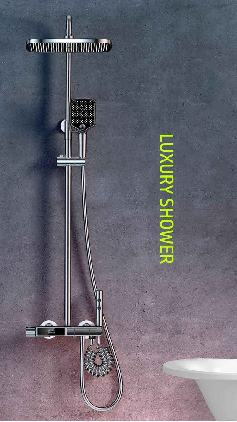 Description Picture 2 of itemHot Cold Mixer Shower Set Bathroom LED Digital Shower System Bathtub Wall Mount SPA Rainfall Round Tube Faucet Luxury Torneiras