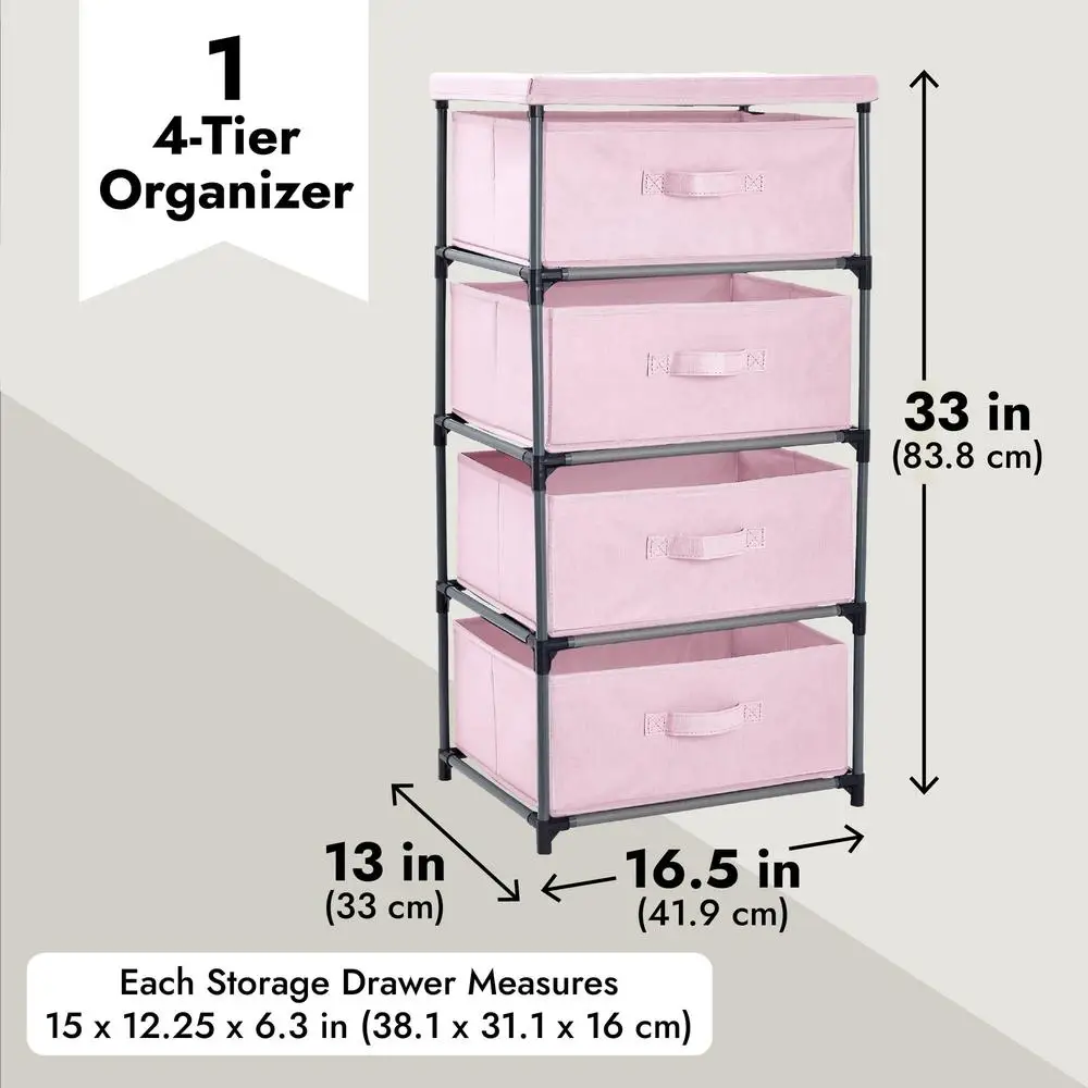 Pink 4 Drawer Storage Organizer Fabric Dresser Clothes Stand Versatile Unit Bedroom Nursery Living Room 5