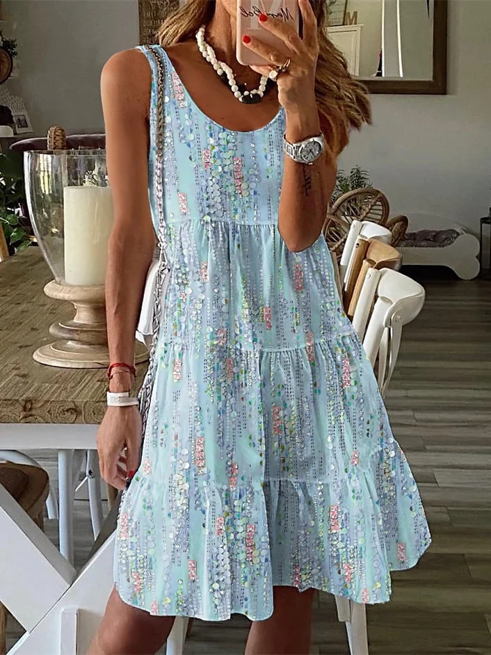 

Plus Size Women's Sleeveless Scoop Neck Graphic Midi Dress