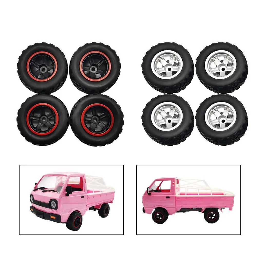 4Pieces RC Car Hub Wheel Rim &Tires for WPL D12 RC Replacements Accessories