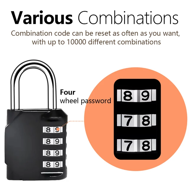4 Dial Digit Password Lock Metal Code Combination Padlock Waterproof Resettable Password Lock Travel Suitcase Security Accessory 3