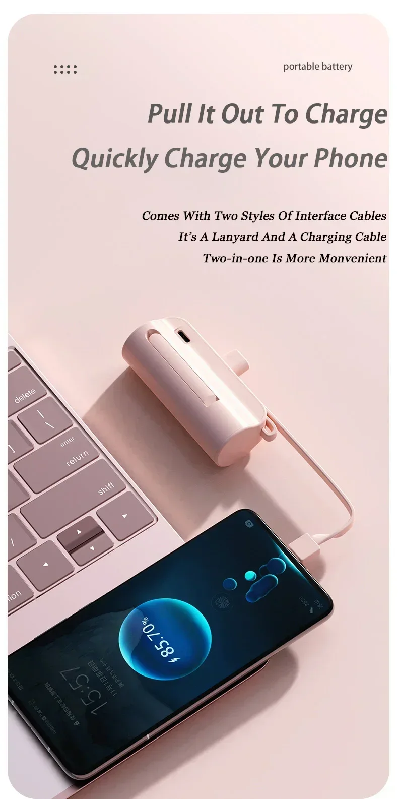 Mini Fast Charger 10000mAh Built-in Cable Portable Power Bank for IPhone Xiaomi Samsung Tye-c/Apple Interface External Battery 7 S37a9d78202fc4f3ca8ec3f1b7e539c979