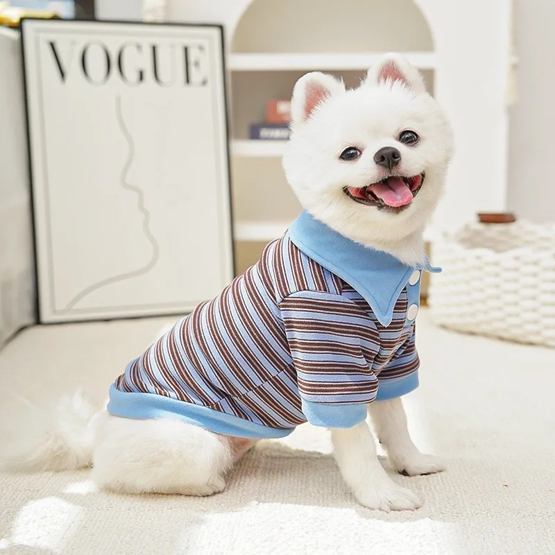 줄무늬 폴로 스웨트셔츠 소형 중형견용 클래식 가을용 가벼운 플리스 고양이 옷 치와와 요크셔 리쉬 애완동물 오버롤