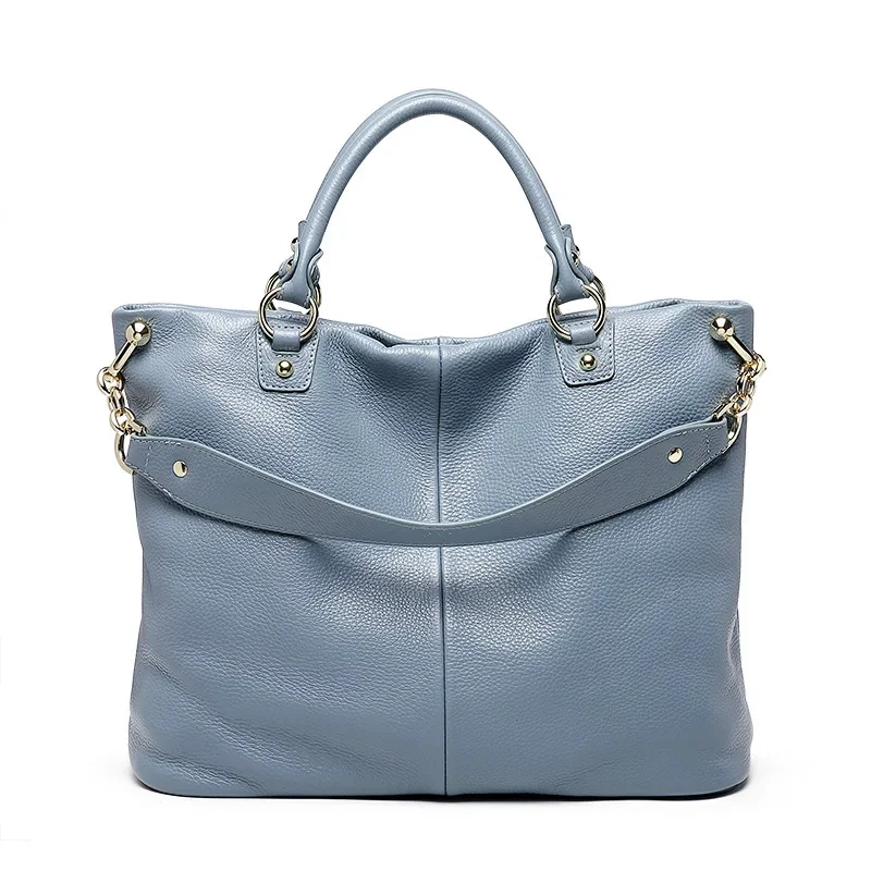 

100% Genuine Leather Women's Handbag Brown Blue Women Casual Tote Large Capacity Lady Crossbody Messenger Purse Black Hobos Bags