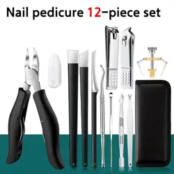 Premium Men's Nail Clipper and Pedicure Tool Set (Black 12-piece set)
