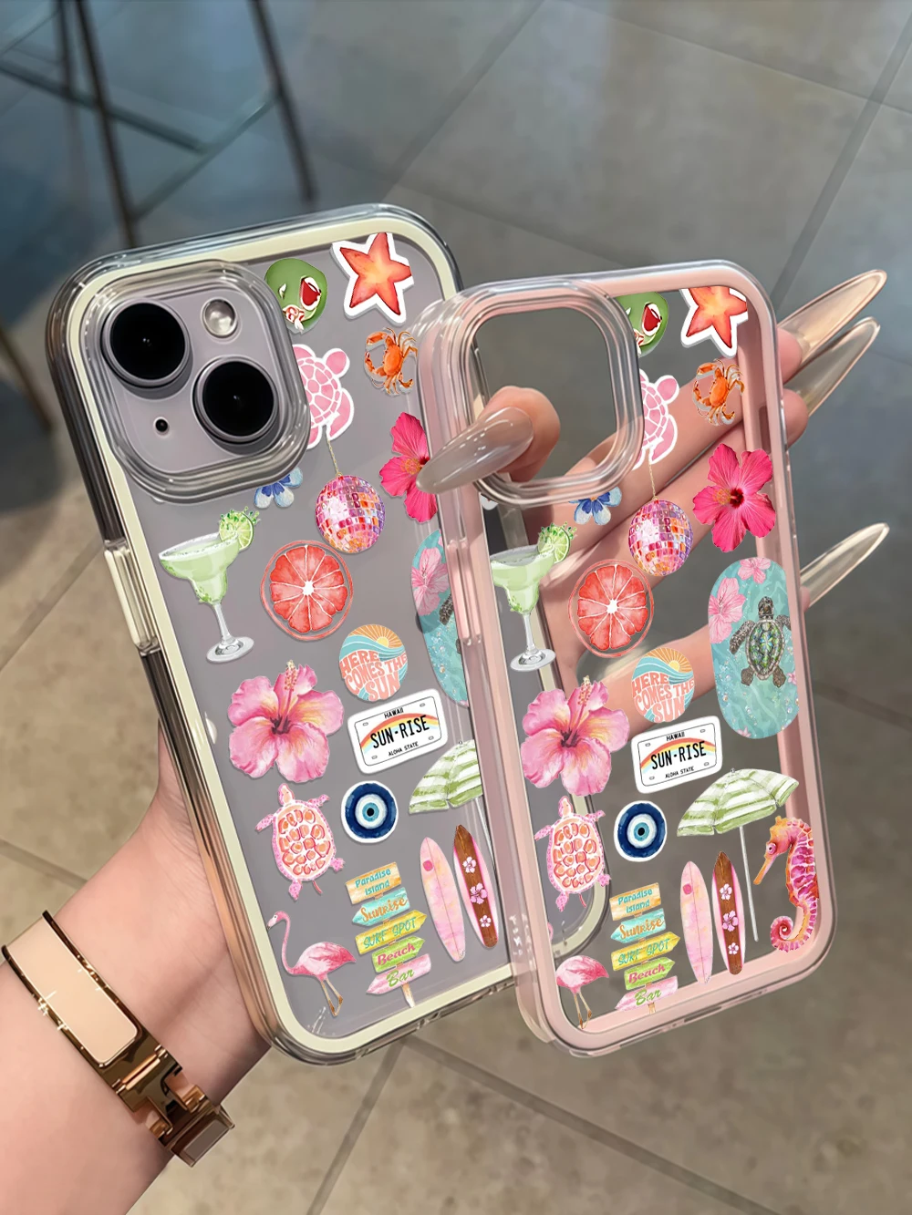 Summer Hawaii Beach Sticker Clear Phone Case - Soft Protective Cover