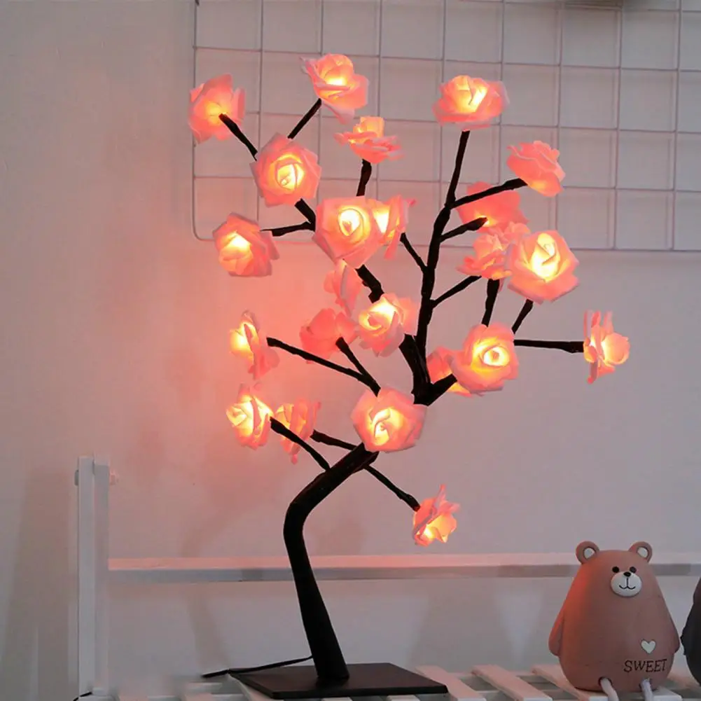 HANTURE Mini árvore de Natal rosa de 44 cm com bolas de glitter de luz LED  alimentadas por bateria para decoração de casa, cozinha, jantar, Natal