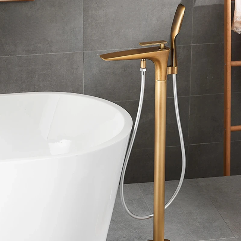 Floor Standing Bathtub Faucet Brass Bath Faucet Independent Cold and Hot Water Shower Faucet Tub Mixer Tap Handshower Mixer 3