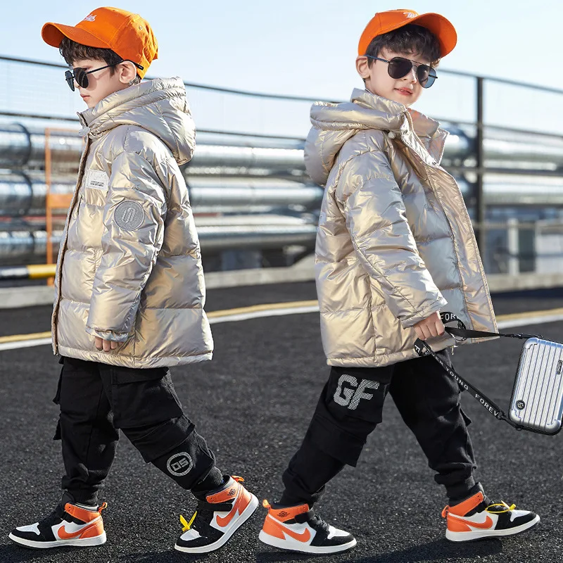 

Children's Clothing for Teens Fashion Winter Thick Warm Down Jacket Top Letter Print Design Hooded Coat for Boys Snowsuit 3-12 Y