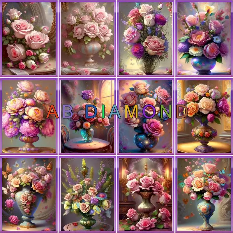 

CHENISTORY 5d AB Diamond Painting Set Classical Flowers Diy Diamond Embroidery Sale Vase Mosaic Decor For Home