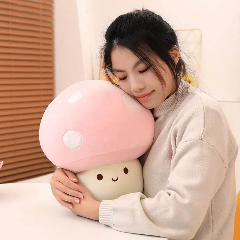 웃는 얼굴 귀여운 버섯 베개 박제, 울트라 소프트 플러시, 레드, 옐로우, 오렌지, 핑크, 블루, 다채로운 장식 쿠션, 등 지지대 선물