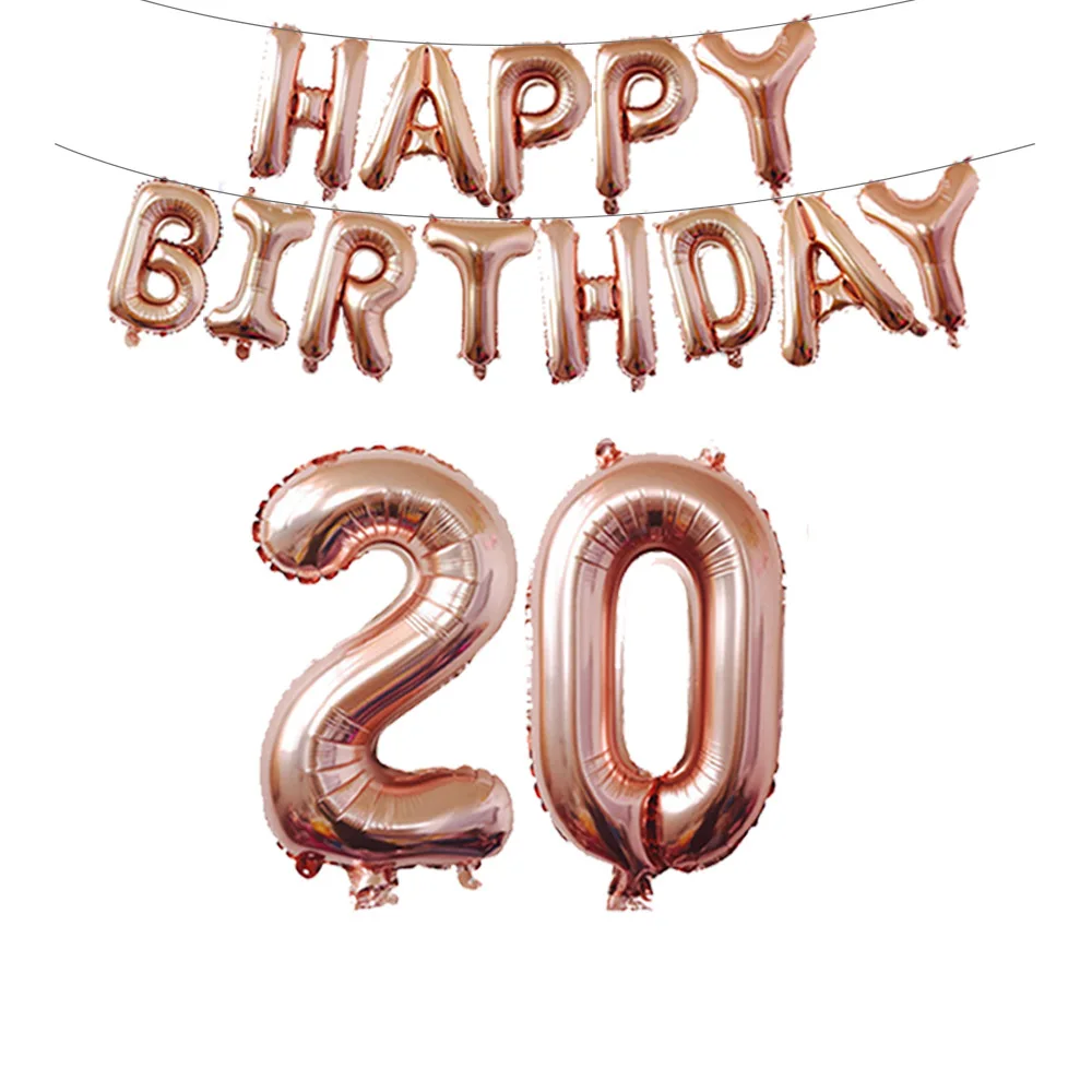 20 번째 생일 축하 풍선 세트, 실버 소녀 장식 배경, 로즈 골드 배너, 파티 용품 풍선 키트