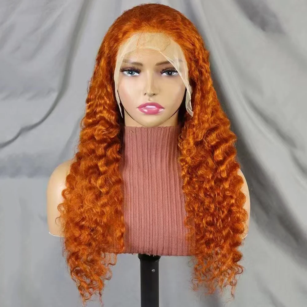 Water Wave Deep Wave Curly 100% Human Hair Wig  200% Density 22 inches Ginger 350# Color 13x4 Transparent Lace Frontal Hair Wig