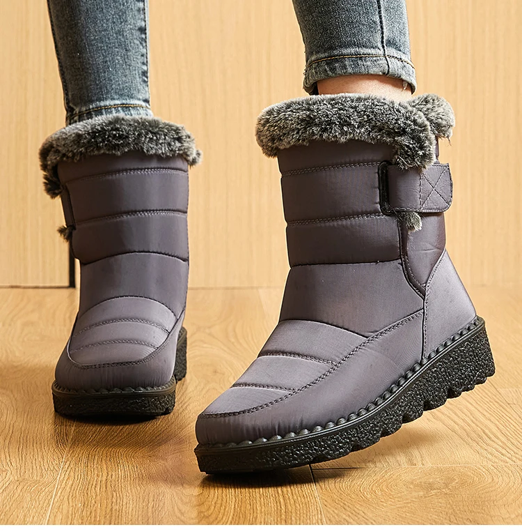 Women Winter Boots - Korean Style Mid Calf Snow Boots With Fur Lining & Waterproof Design