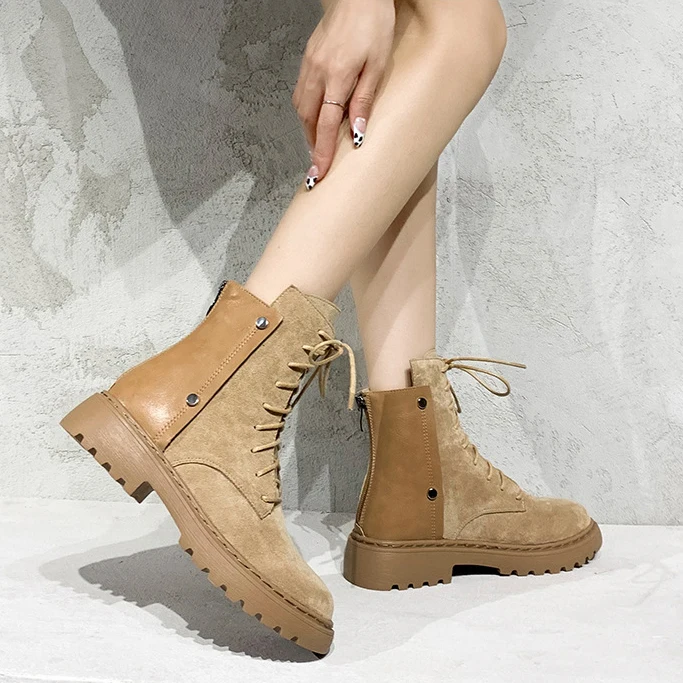 

Women Ankle Boots 2022 New Autumn Winter Casual Short leather Plush Warm Ladies Motorcycle boots Outdoor Light Walking Footwear