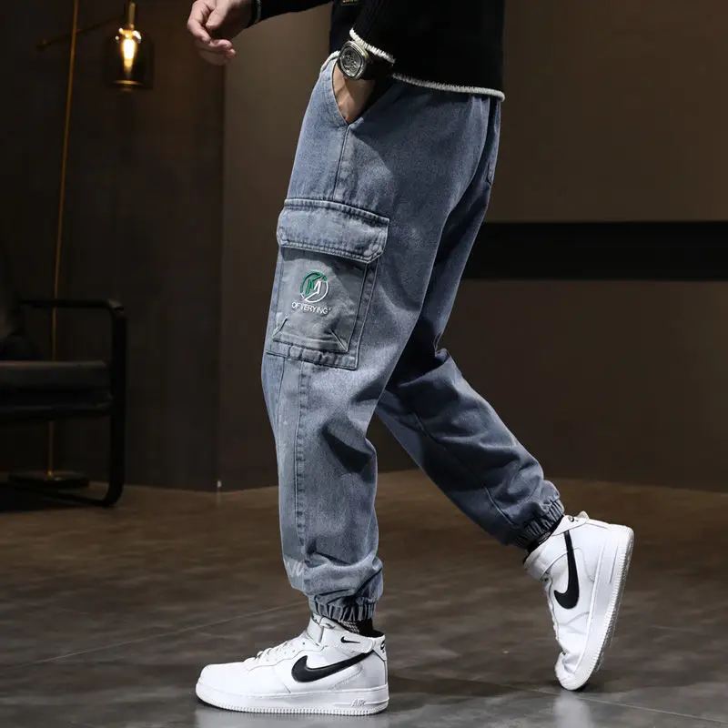 Man Casual Pants Jeans Men Spring Autumn and Winter Plush Loose Large Size Korean Version Tooling Style Corset Harlan Trousers