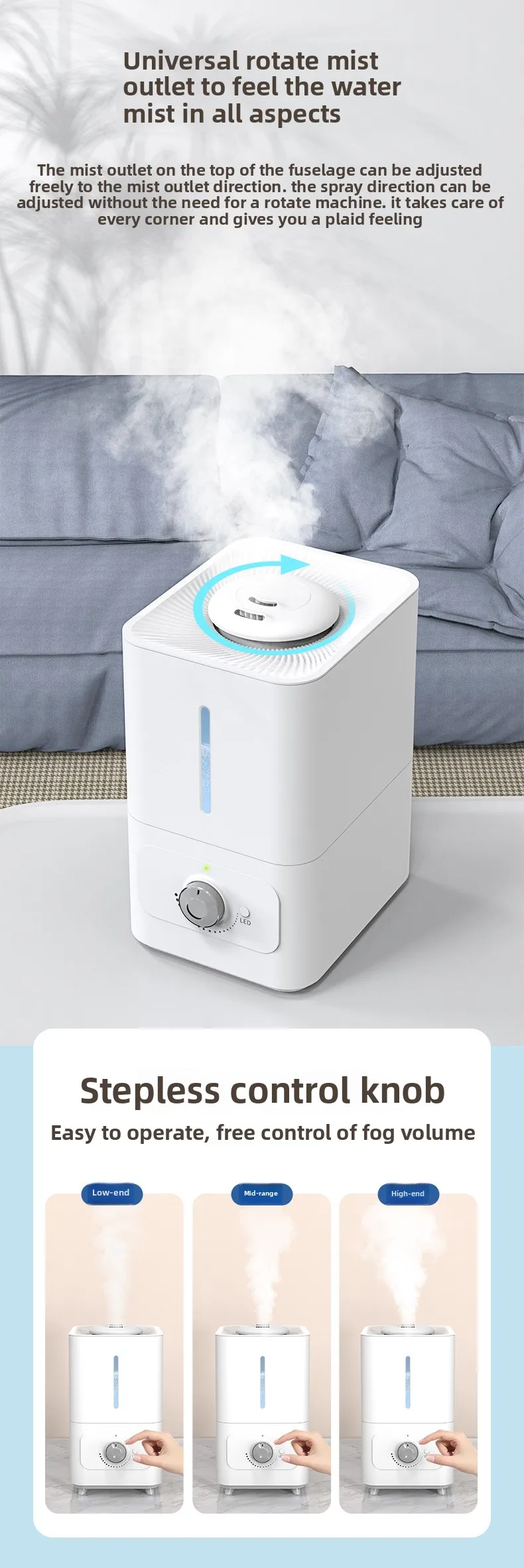 6L Desktop-Luftbefeuchter, Ultraschall-Kühlnebel für Schlafzimmer/Büro, Top-Fill-Design für einfache Reinigung, leiser Luftbefeuchter zum Schlafen – Detail 2
