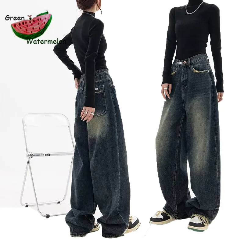 

2023 High Waist Women's Jeans Harajuku Vintage BF Style Streetwear All-match Loose Fashion Femme Wide Leg Denim Trousers