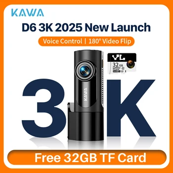 D6 3K KAWA Dash cam Videoregistratore Telecamera per auto, DVR per auto Controllo vocale Dash Telecamera AUTO, Dashcam per visione notturna 2025 Nuovo