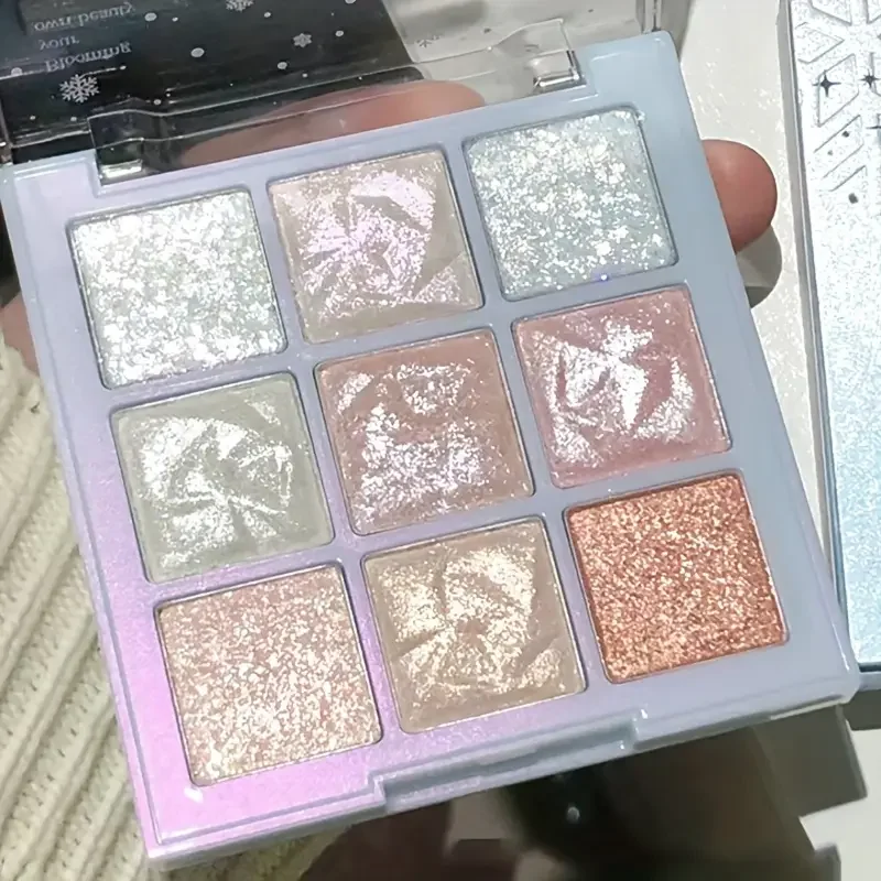 Snowflake 9-Farben-Lidschatten – Funkelnde Perlenpailletten, Silber- und Rosatöne, Make-up für Musikfestivals und Bühnen, Valentinstag_voghion.com