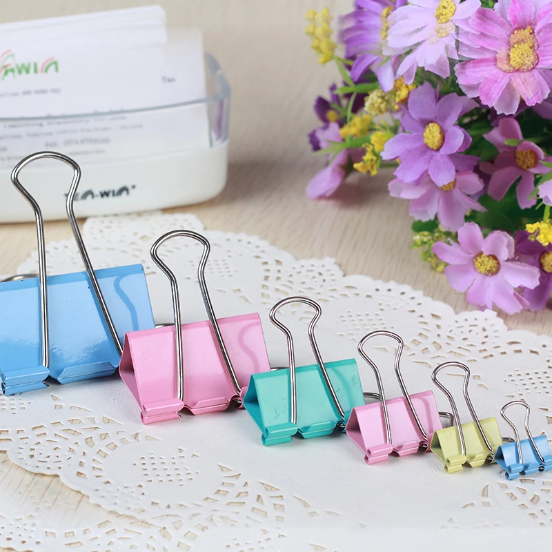 Tenwin Metal Paper Clip 15 19 25 32mm Foldback Metal Binder Clips colorful Grip Clamps Paper Document Office School Stationery paper clips,binder clips,metal clamp clips