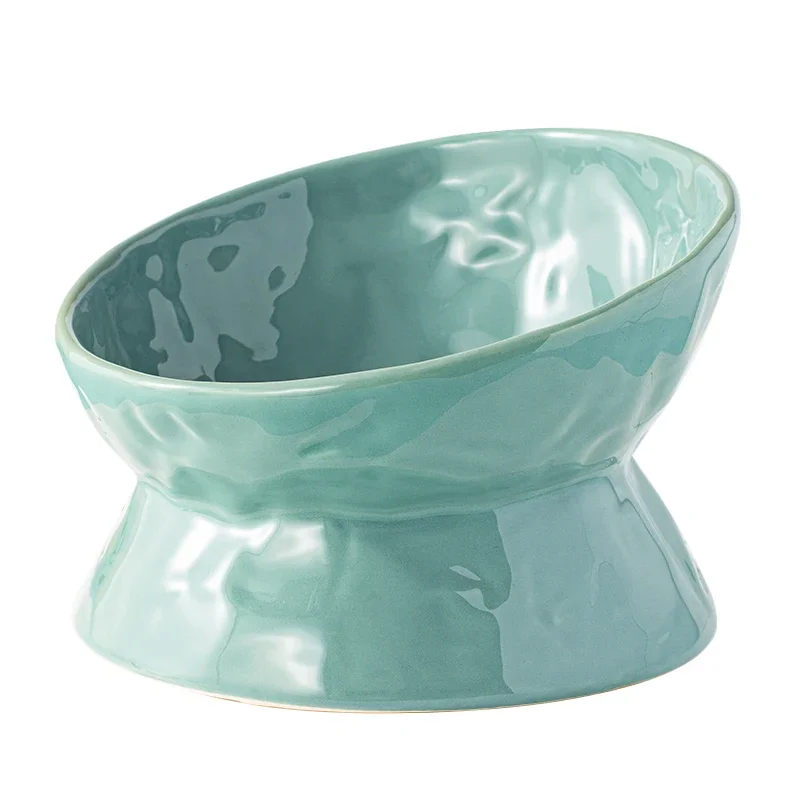 Cat bowl ceramic pet special products, food, rice and water bowl oblique mouth anti-knock protection cervical spine