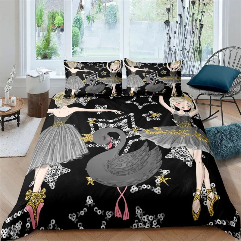 Ballet Princess Dancer Copripiumino 3D Sparkling Sparkling Star Bedding Set Cartoon Animal Swan Copripiumino Per Bambino Ragazzi Adolescenti