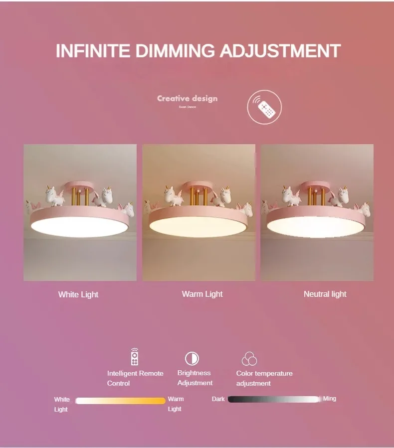 Description Picture 3 of itemNordic Cartoon Ceiling Lights Modern Creative Personality Unicorn Lamp Children's Room Bedroom Art Home Decoration LED Luminaria