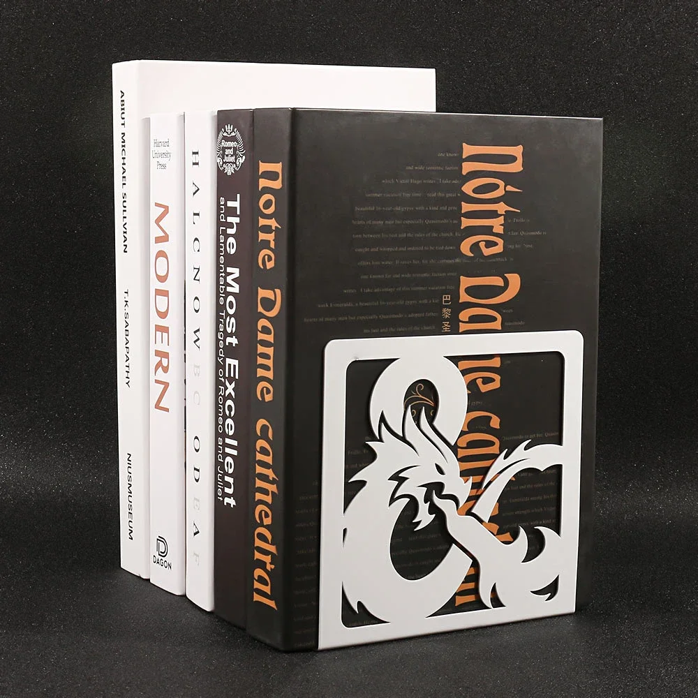 Ancient dragon book ends hollow punk sting-out dragon book shelf office table ornaments iron support learning stationery book organizer book holder book stand