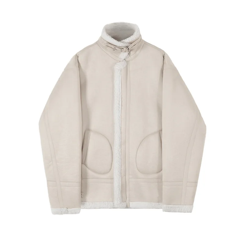 Lamb Jacket Men's Winter Thickened Motorcycle Wear Loose and Versatile Cotton Clothes Trend