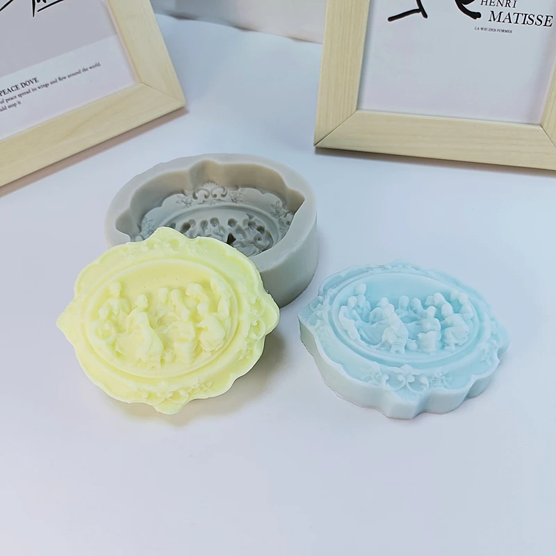 Last Supper Soap Mold Oval Cute Saop Mould with Jesus Story Handmade Gift to Friends Family Members DIY Tools Table Decoration