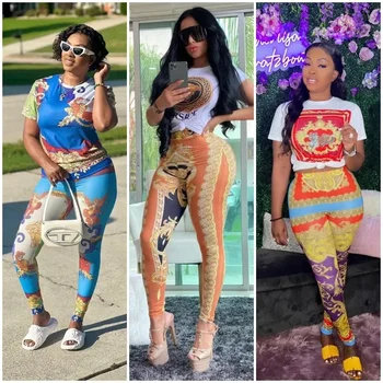 Women Two Piece Sets Slim Fit Hip Lift Suit Luxury Letter Print Neck Short Sleeve T-Shirt Crop Top Pencil Pants Tracksuit Juicy 1