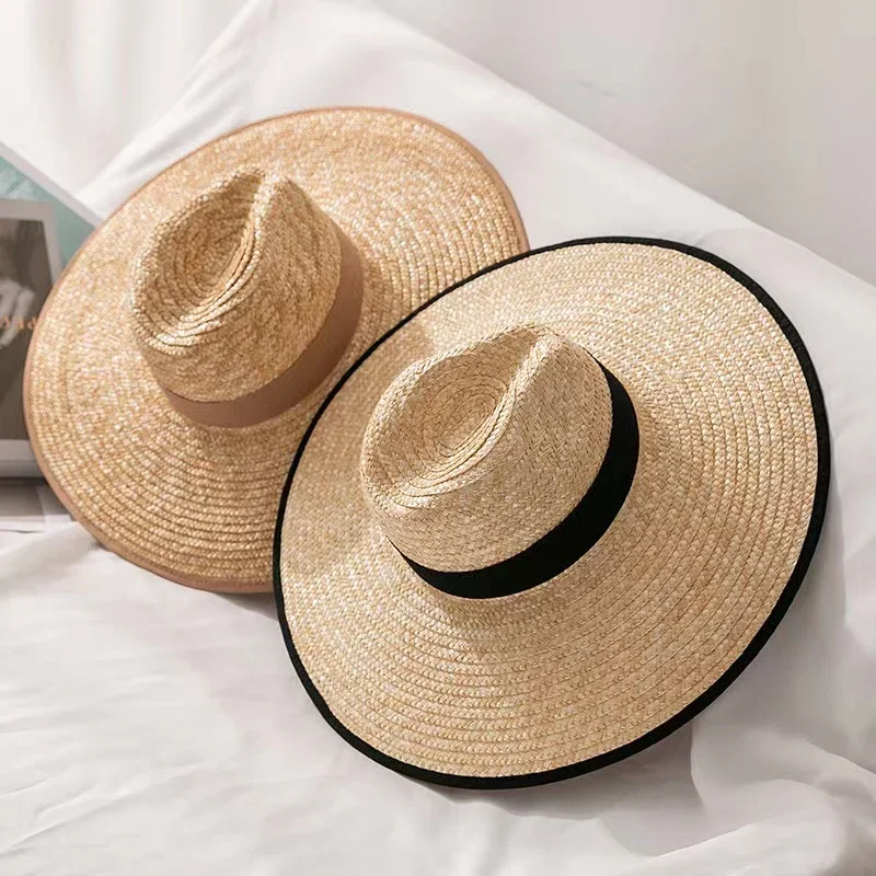 New Belt Strap Straw Sun Hat For Women Fashion Vacation Beach UV Hats Summer Wide Brim Travel Panama Hats Outdoor