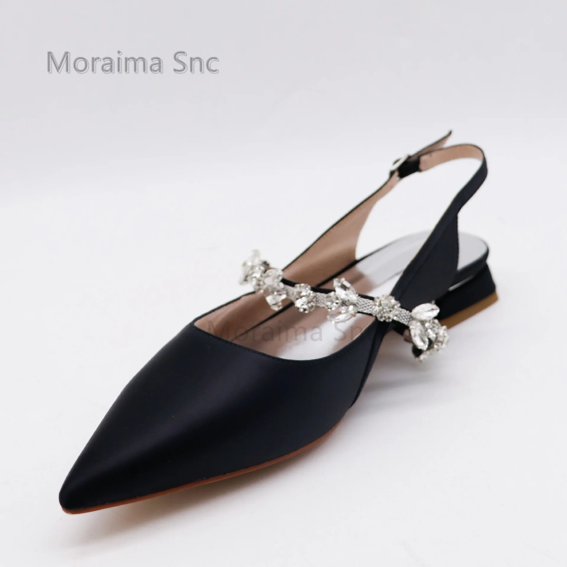 

Diamond Crystal Satin Low Heel Sandals for Women Cover Toe Shoes Female 2023 Summer Back Strap Casual Sandals Work Office Shoes
