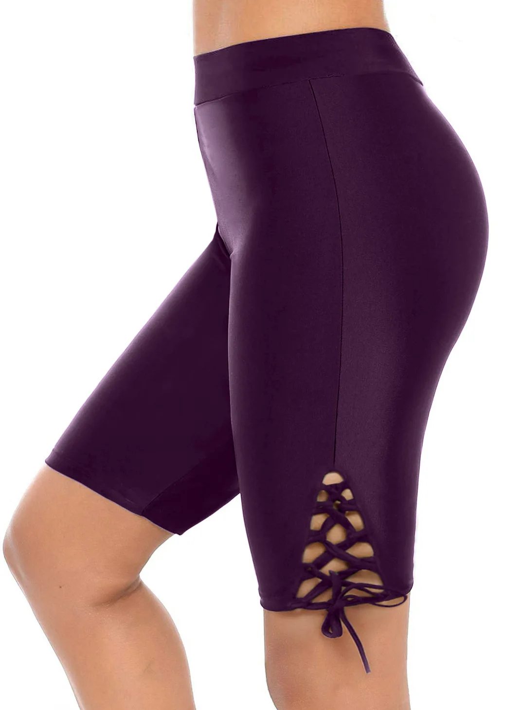 Giolshon Summer Women High Waist Swim Shorts Cropped Mid-Length Sport Surfing Leggings Swimwear Sun Protection Pants Slim Bottom