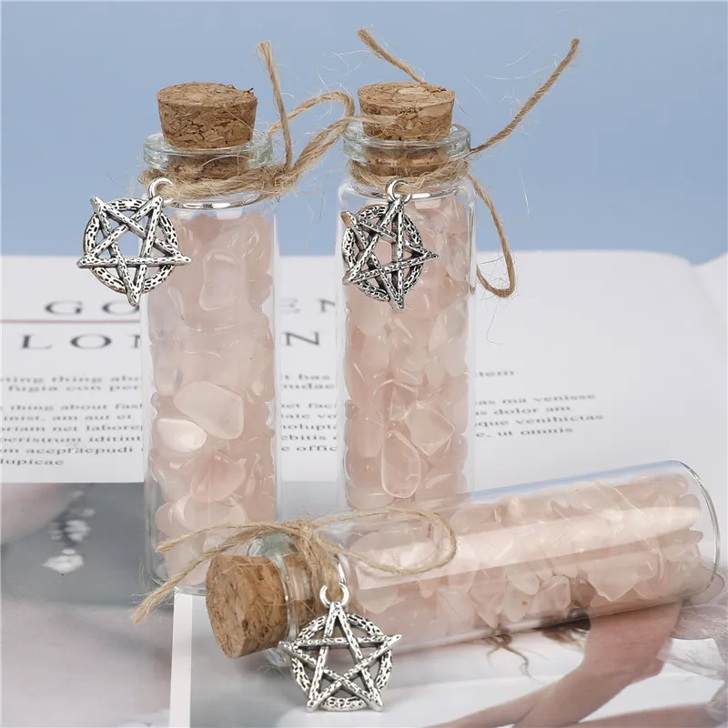 Healing Natural Chips Crystals Wishing Bottle Mini Small Ore Stone Glass Drifting Bottles Lucky Raw Mineral Specimen Home Decor