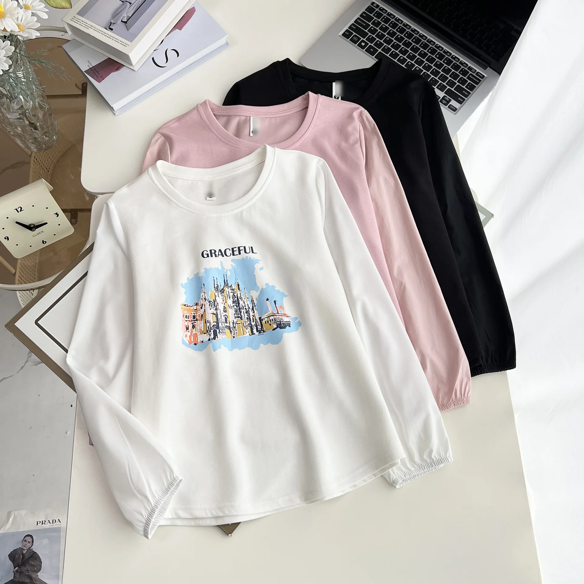 Fashion Plus Size Women's T-Shirt Autumn New Style Of Youthful Printed Long Sleeved round-neck Tops 2558