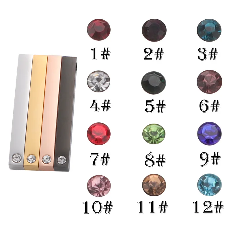 Stainless Steel Blank Bar Charms With Birthstone Rectangle Blank Bar Pendant For Engrave To Record DIY Making Necklace keychain